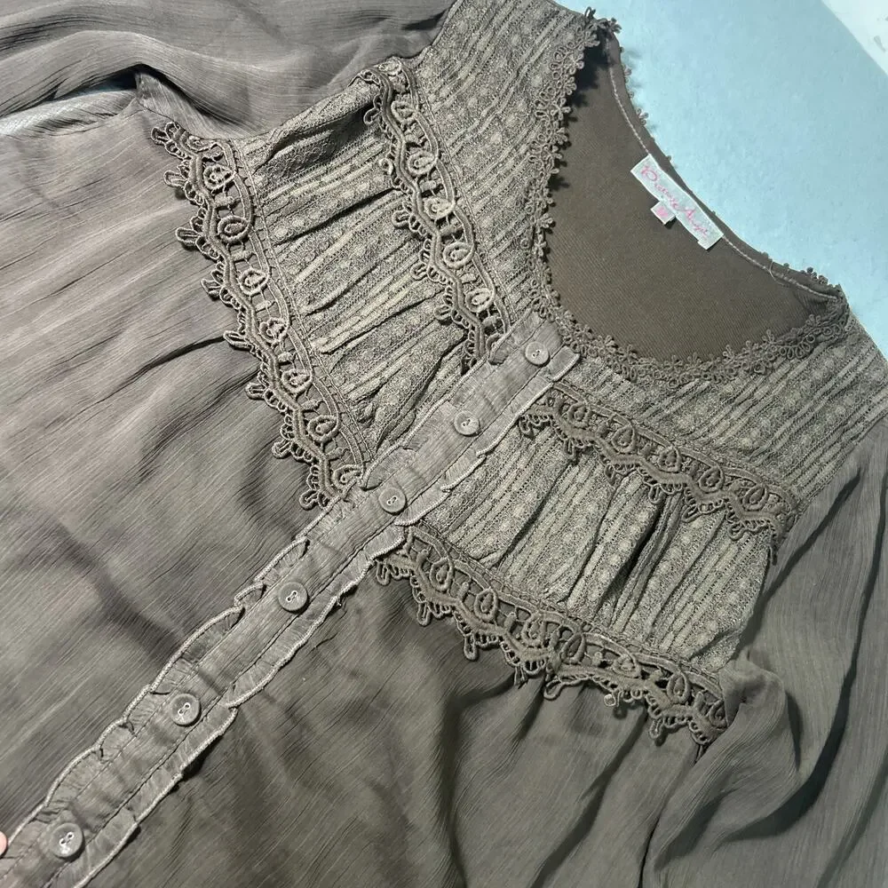 Y2k 2000s Renaissance Gothic Medieval Lace Smock Tunic Medium Dress Top Cottage